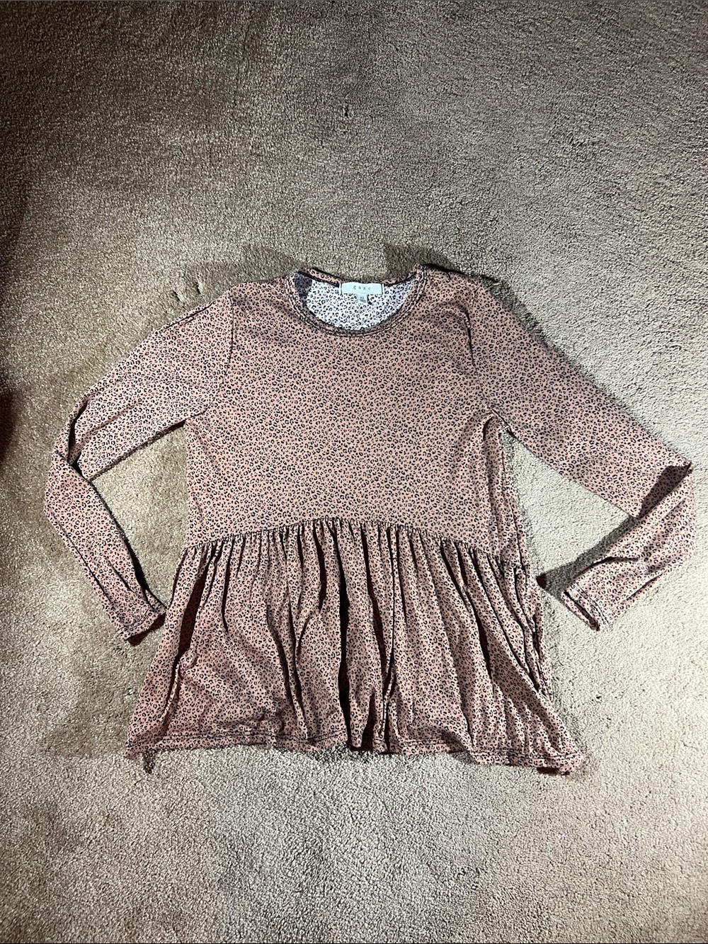 Gaze Leopard Print Long Sleeve Ruffle Hem Top